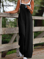 Cotton And Linen Pocket Suspender Overalls Black / S