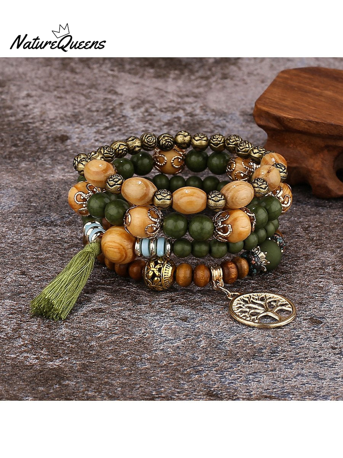 Boho Multi - Layered Wooden Beaded Bracelet 2 / Onesize