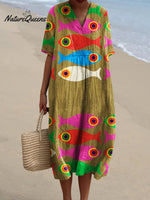 Women's Cute Colorful Bigeye Fish Watercolor Splash Fluid Art Print Flowy Dress