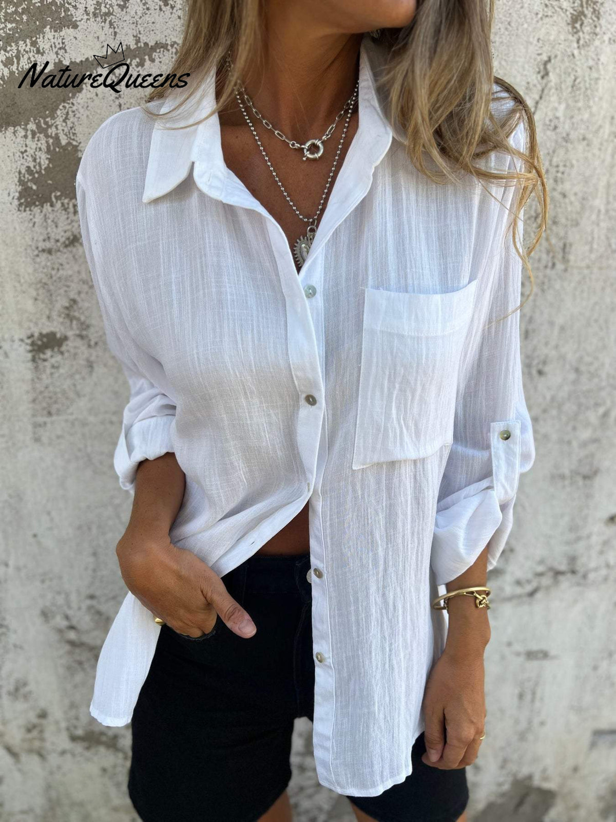 Cotton and Linen Lapel Shirt