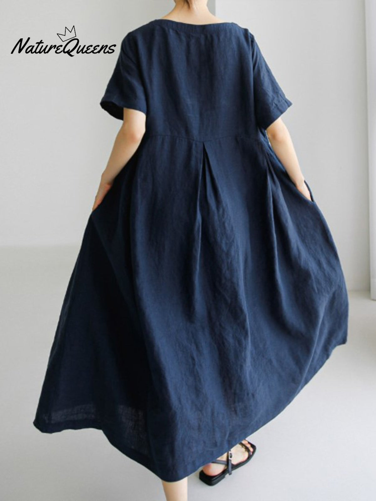 Women’s Short Sleeves Loose Cotton And Linen Dress