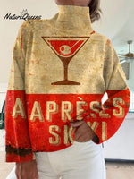 Vintage Apres Ski Art Print Knit Turtleneck Pullover Sweater