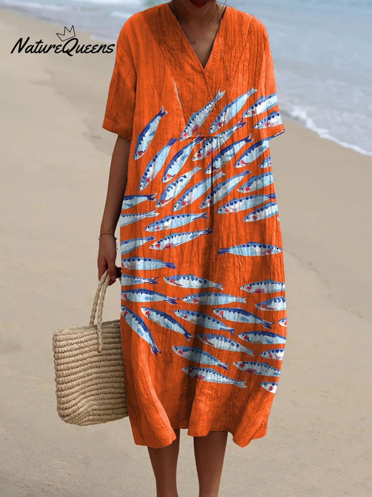 Women's Vintage Lovely Sardines Art Print Flowy Dress