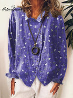 Women’s Flower Art Print Cotton & Linen Casual Long Shirt Multicolor / S