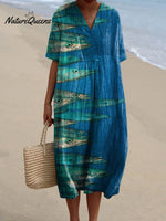 Women's Ocean Art Print Flowy Dress