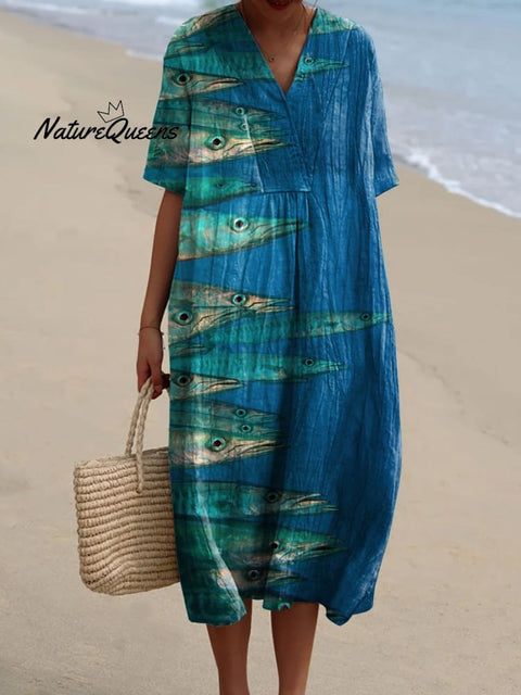 Women's Ocean Art Print Flowy Dress