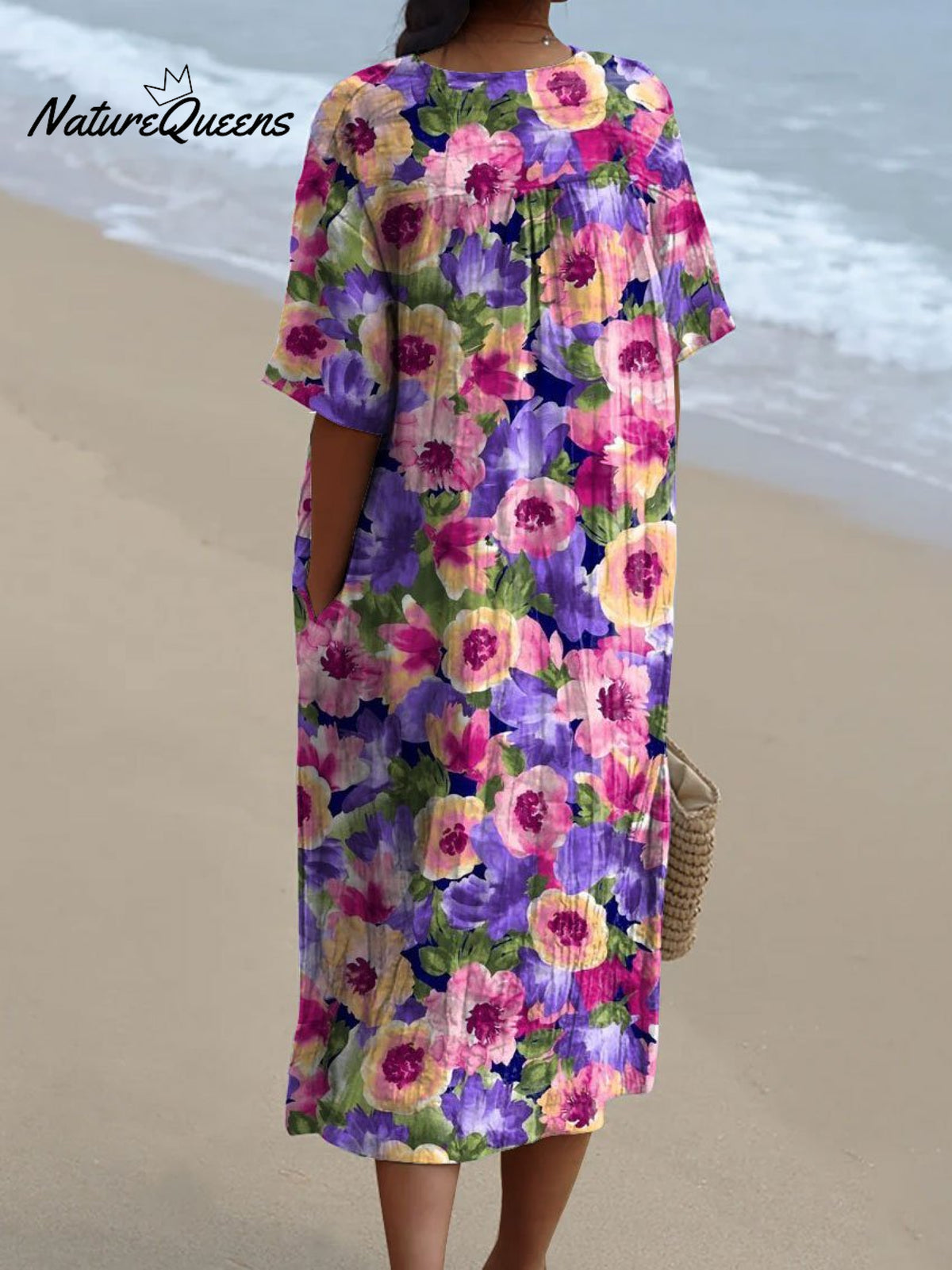 Women's Flower Watercolor Splash Fluid Art Print Flowy Dress