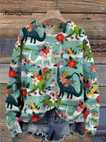 Cute Christmas Dinosaurs Floral Art Pattern Print Casual Knit Pullover Sweater