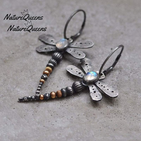 🎁 Round moonstone dragonfly earrings (100% off)