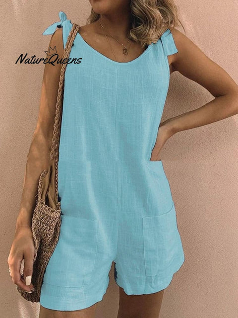 Women’s Cotton Overalls Casual Sleeveless Shorts Romper Jumpsuit Skyblue / S