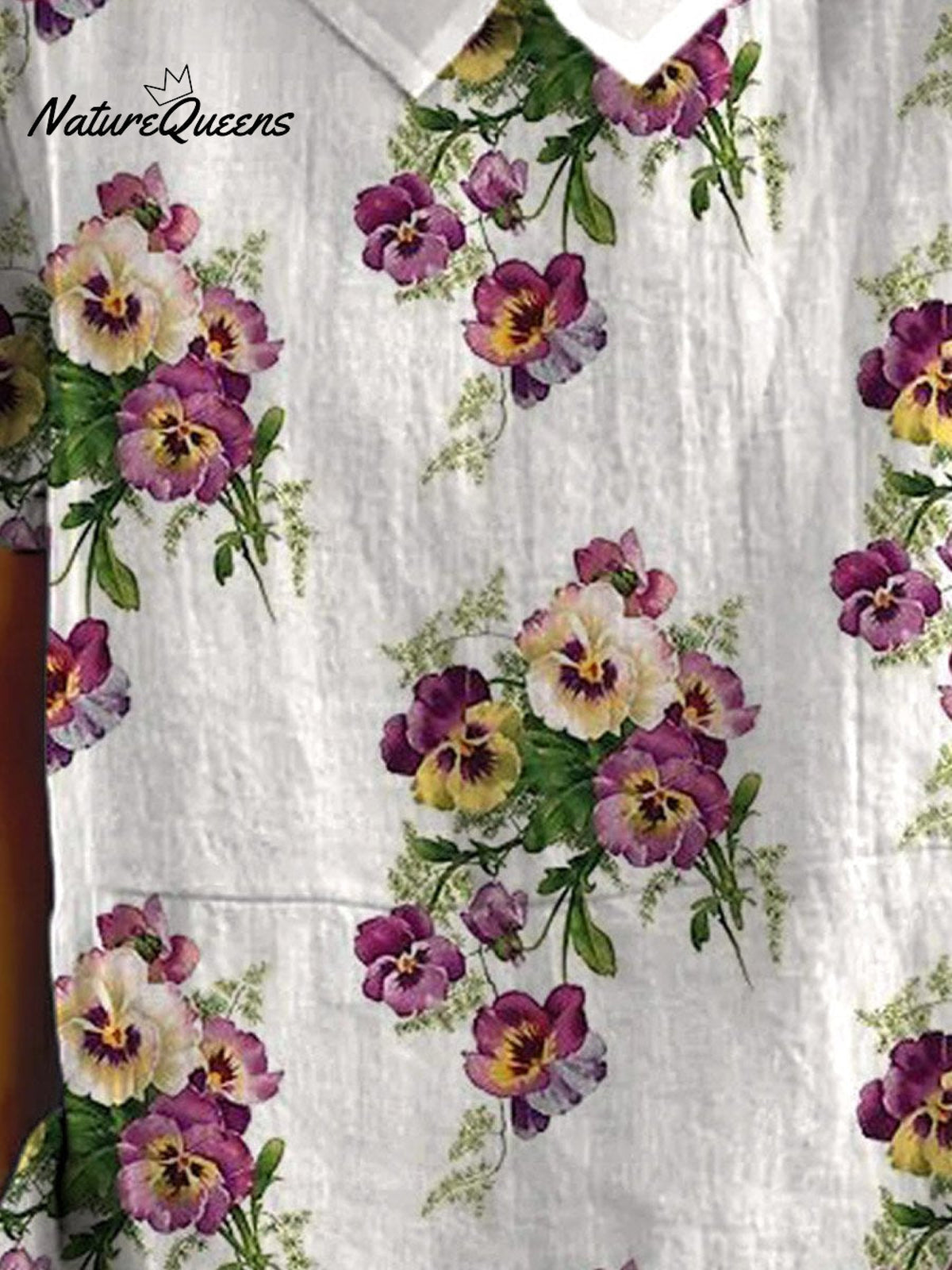 Women's Vintage Lovely Pansies Art Print Casual Cotton And Linen Shirt