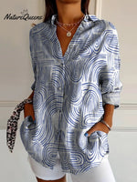 Hand Drawn Line Arc Arrangement Decorative Pattern Casual Cotton Shirt