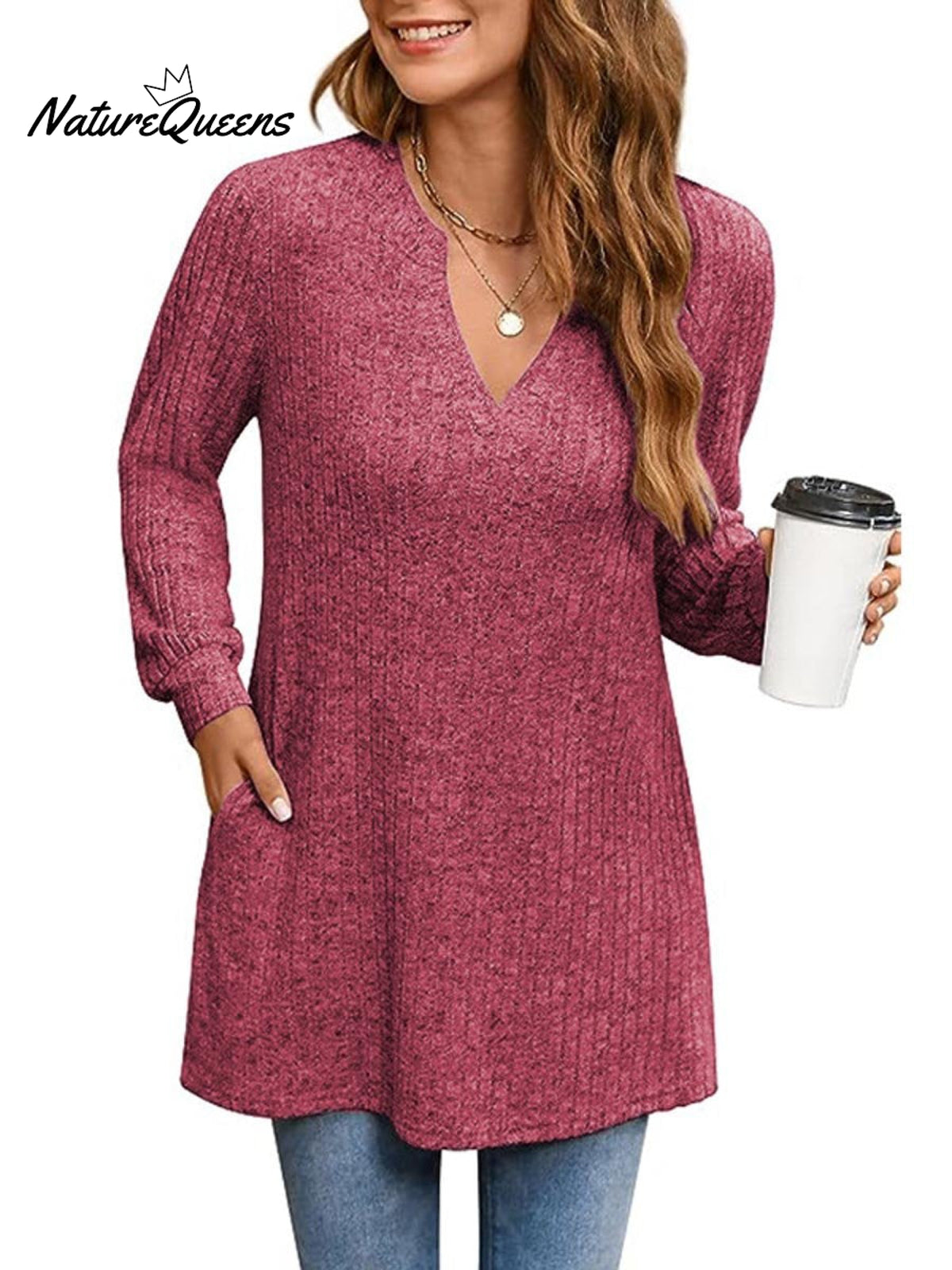 Women's Solid Color Stylish Long-sleeved Casual Knitted Top