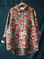 Women's FlowerArt Print Casual Cotton And Linen Shirt