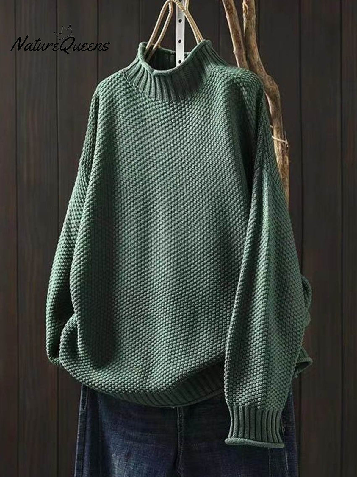 Women's Retro Solid Color Loose Elegant Half Turtleneck Casual Pullover Knitted Sweater