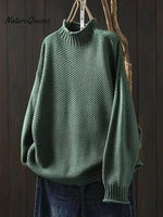 Women's Retro Solid Color Loose Elegant Half Turtleneck Casual Pullover Knitted Sweater