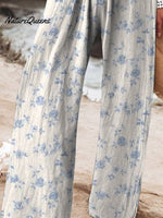 Women's Vintage Floral Art Printed Cotton And Linen Casual Pants