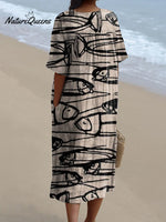 Women's Vintage Lovely Fish Art Print Flowy Dress