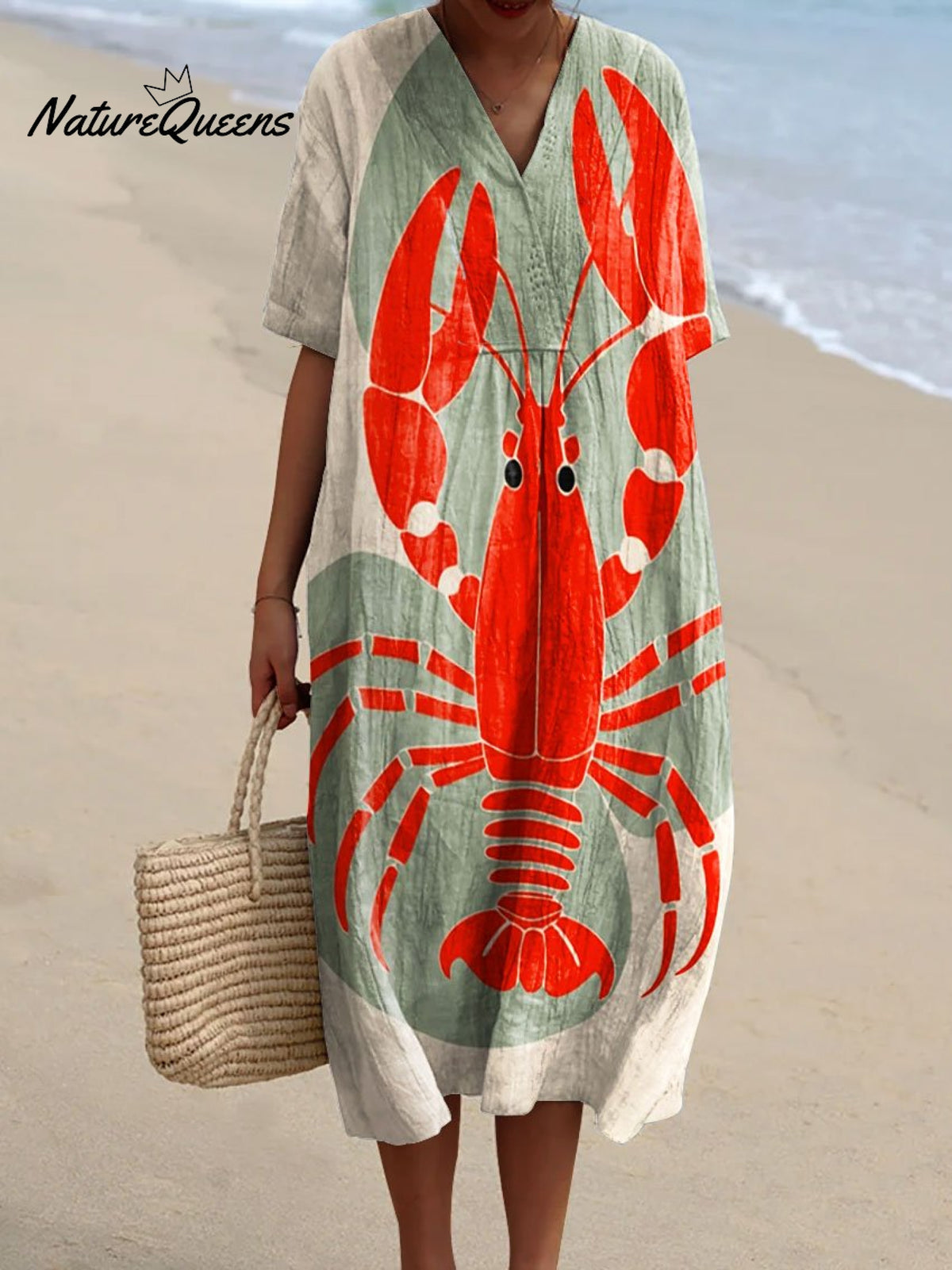 Women's Vintage Lobster Art Print Flowy Dress