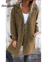 Women's Solid Color Lapel Cardigan with Pockets Single Breasted Mid-Length Jacket