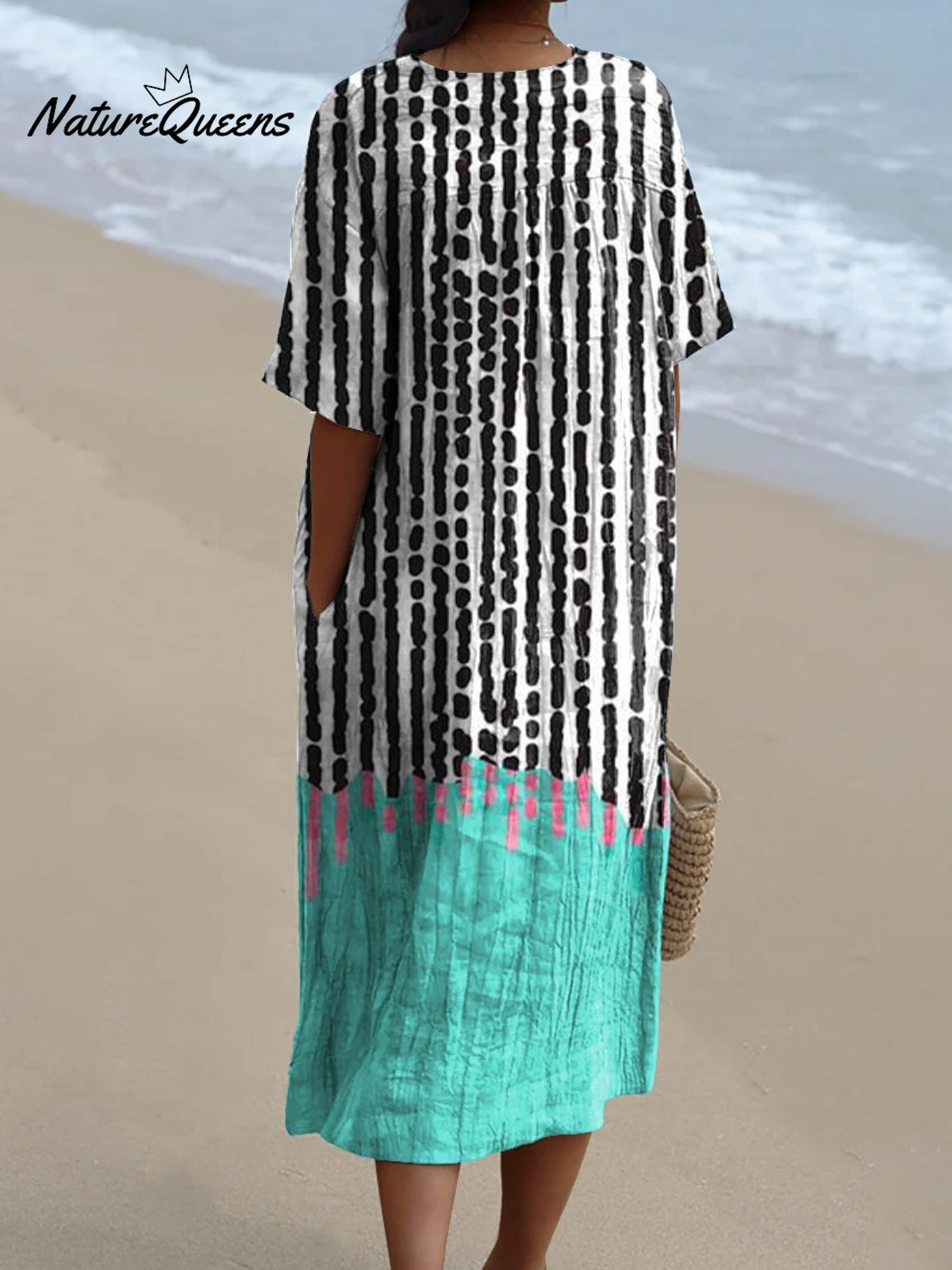 Women's Polka Dot Stripes Are Color-blocked Watercolor Splash Fluid Art Print Flowy Dress