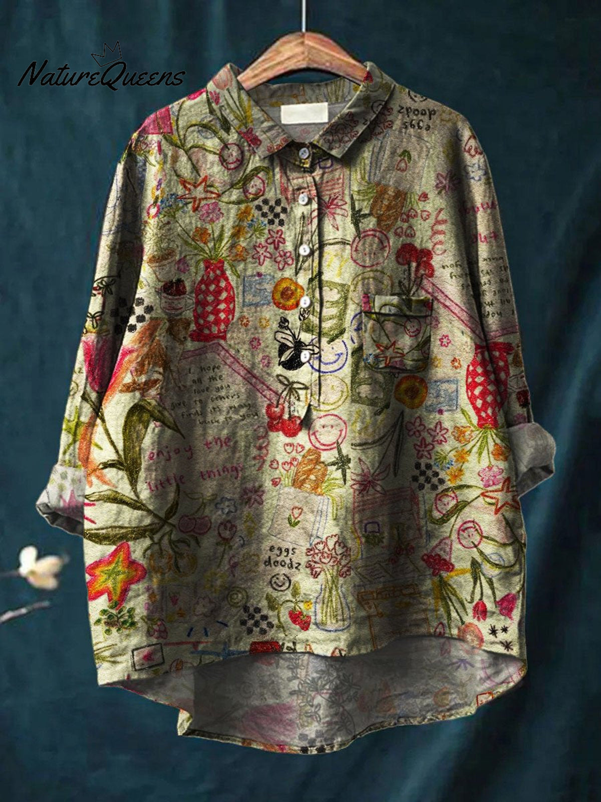Women's Vintage Vase Art Print Casual Cotton And Linen Shirt