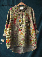 Women's Vintage Vase Art Print Casual Cotton And Linen Shirt