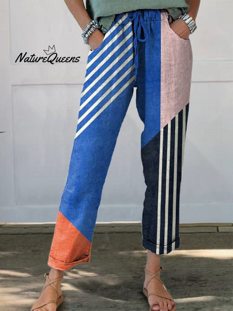 Minimalism Bauhaus Geometric Art Printed Women's 100% Cotton Casual Pants