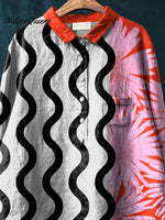 Contemporary Art Pattern Printed Women's Casual Cotton And Linen Shirt