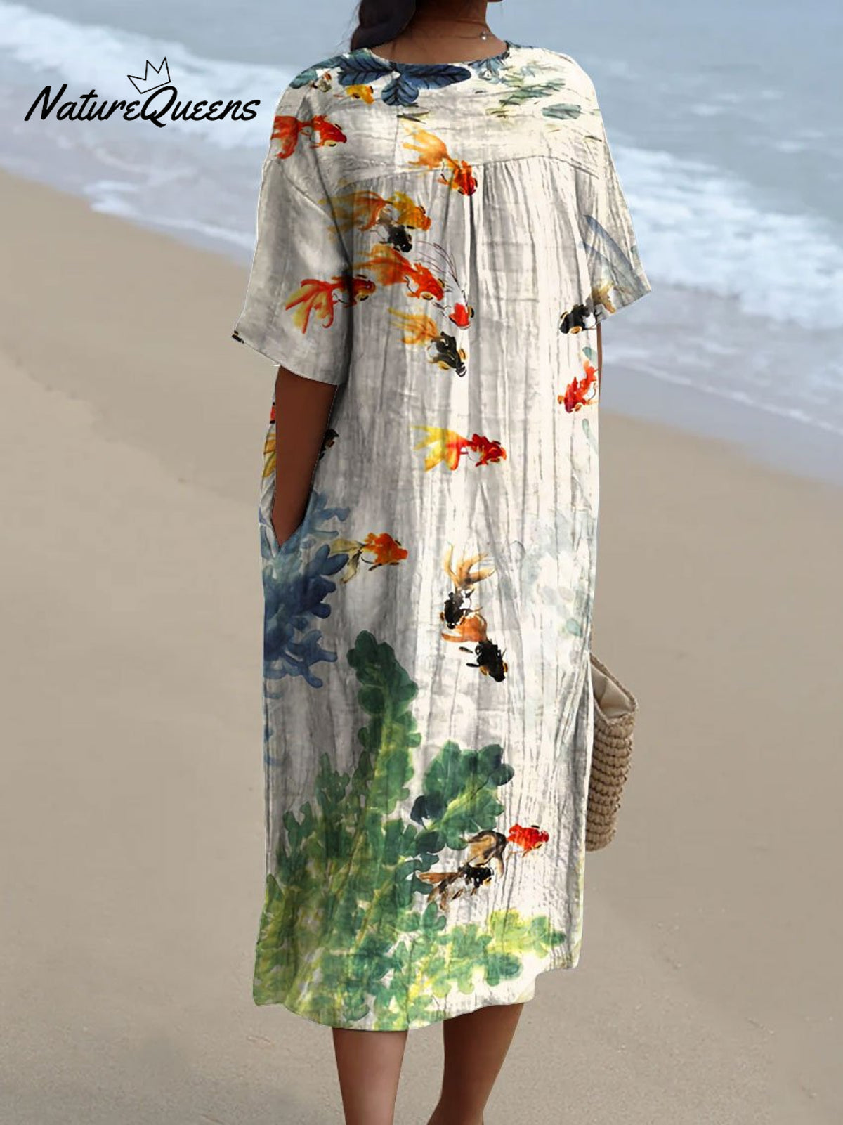 Women's Watercolor Fish Art Print Flowy Dress