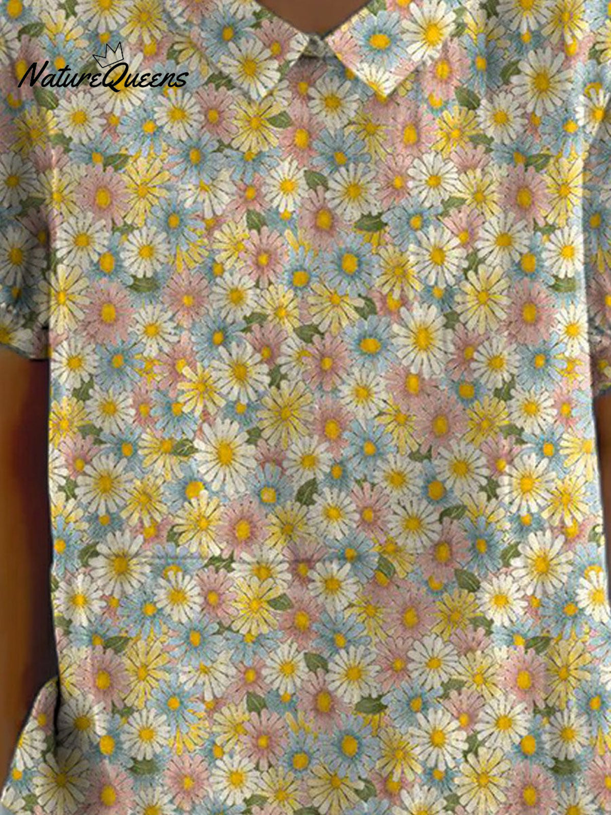 Women’s Lovely Floral Art Print Casual Cotton And Linen Shirt