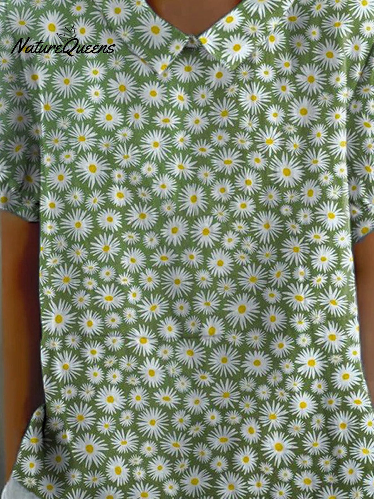 Women’s Lovely Daisy Art Print Casual Cotton And Linen Shirt
