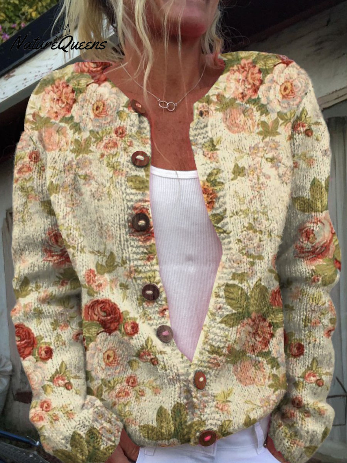 Vintage Flowers Print Buttoned Cardigan Sweater