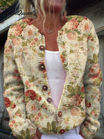 Vintage Flowers Print Buttoned Cardigan Sweater