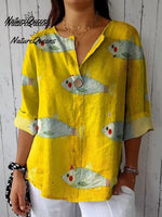 Women's Vintage Fish Art Print Linen Pocket Skirt