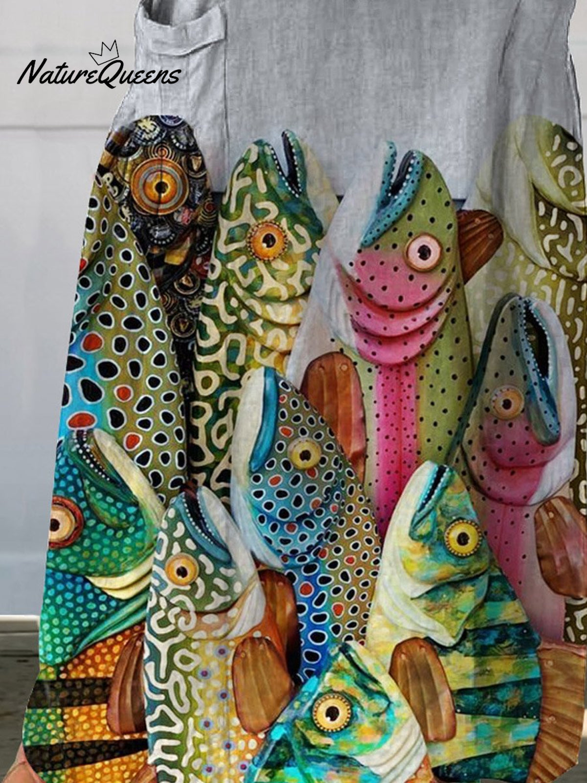 Women's Vintage Funny Fish Art Print Casual Linen Pocket Skirt