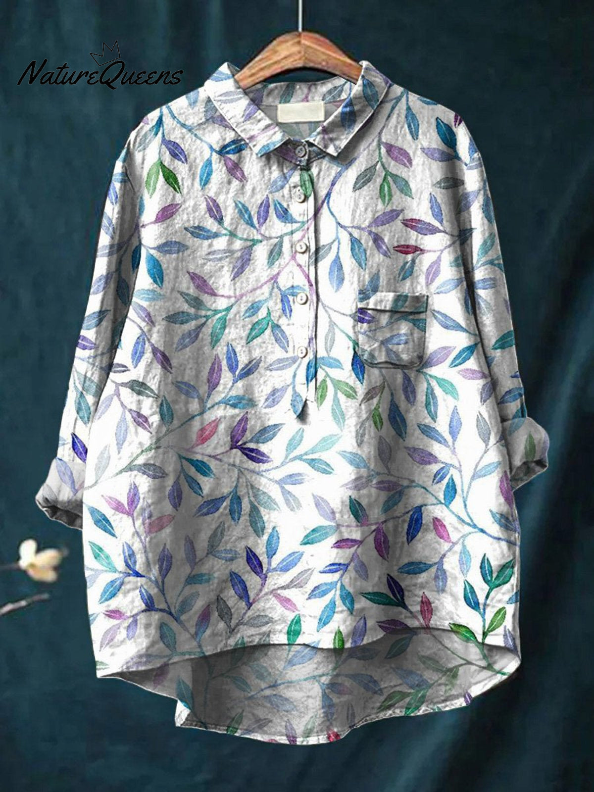 Summer Willow Bough Pattern Printed Women's Casual Cotton And Linen Shirt