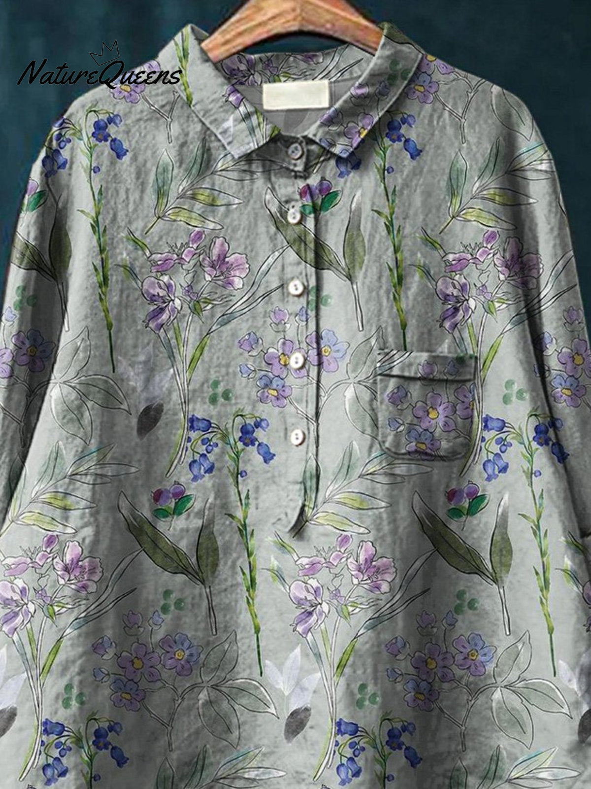 Tranquil Spring Field Pattern Printed Women's Casual Cotton And Linen Shirt