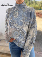 Women's Nation Paisley Print Knit Turtleneck Pullover Sweater