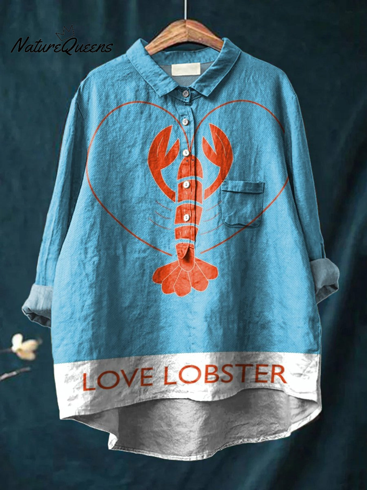 Women's Love Lobster Print Casual Cotton And Linen Shirt