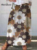 Countryside Patchwork Floral Pattern Printed Women’s Linen Pocket Skirt Multicolor / S
