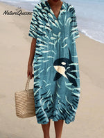 Women's Vintage Fish Killer Whale Art Print Flowy Dress