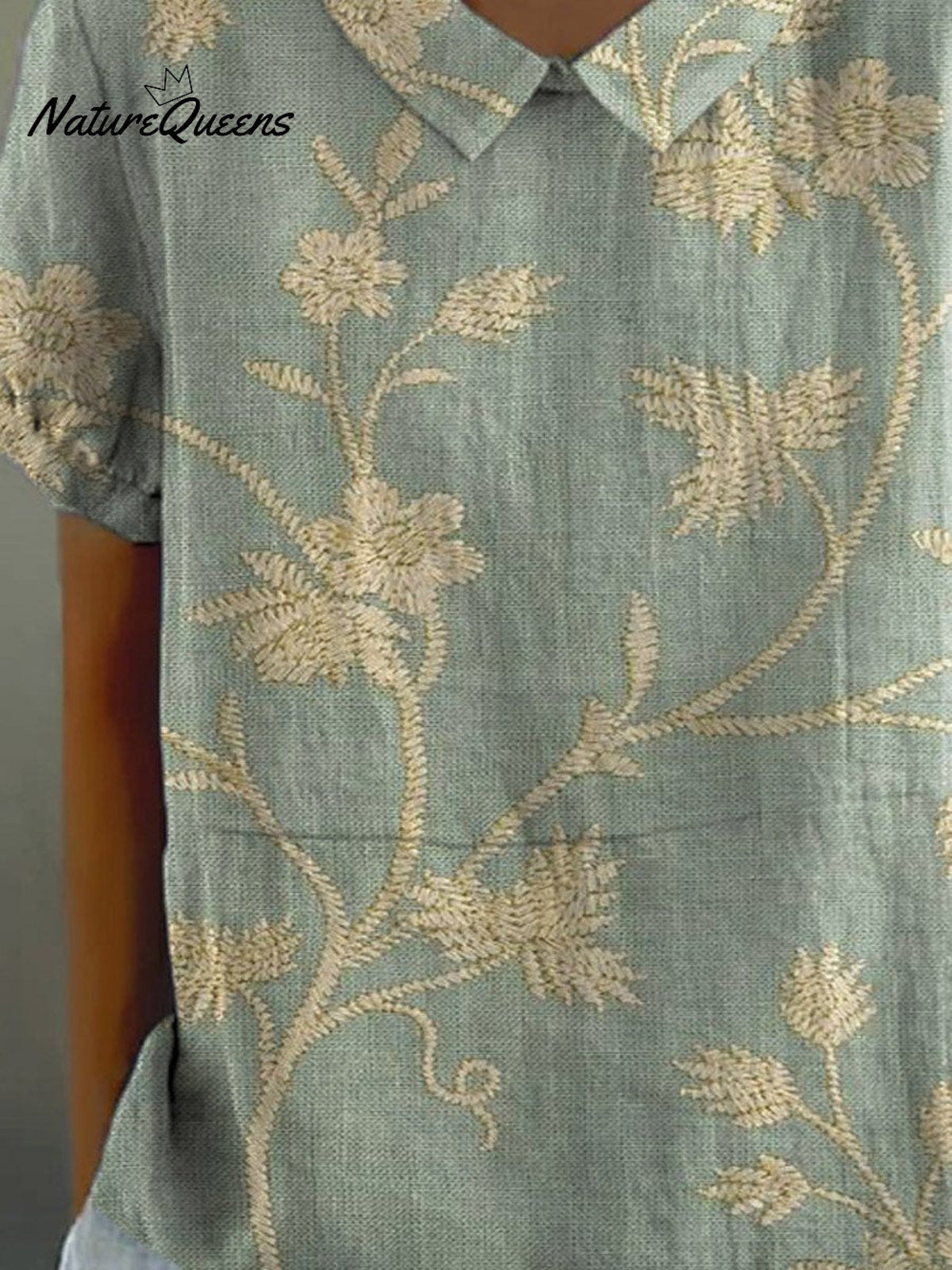 Women’s Retro Floral Art Print Casual Cotton And Linen Shirt