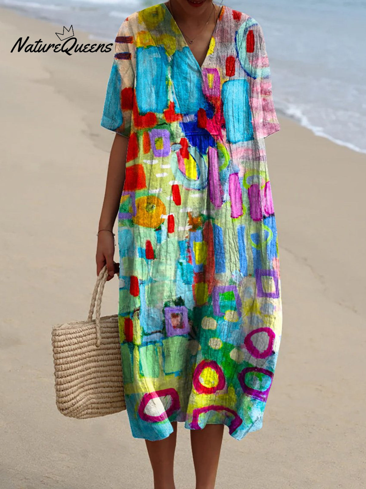 Colorful Abstract Painting Printed Women's Flowy Dress