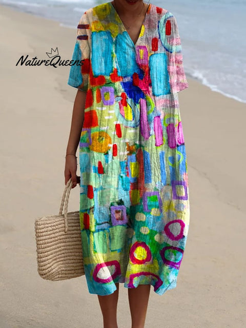 Colorful Abstract Painting Printed Women's Flowy Dress