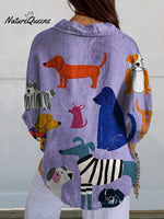Women's Dog ArtPrint Casual LinenShirt