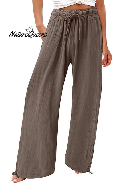 Women’s Cotton And Linen Wide Leg Casual Pants Coffee Brown / S