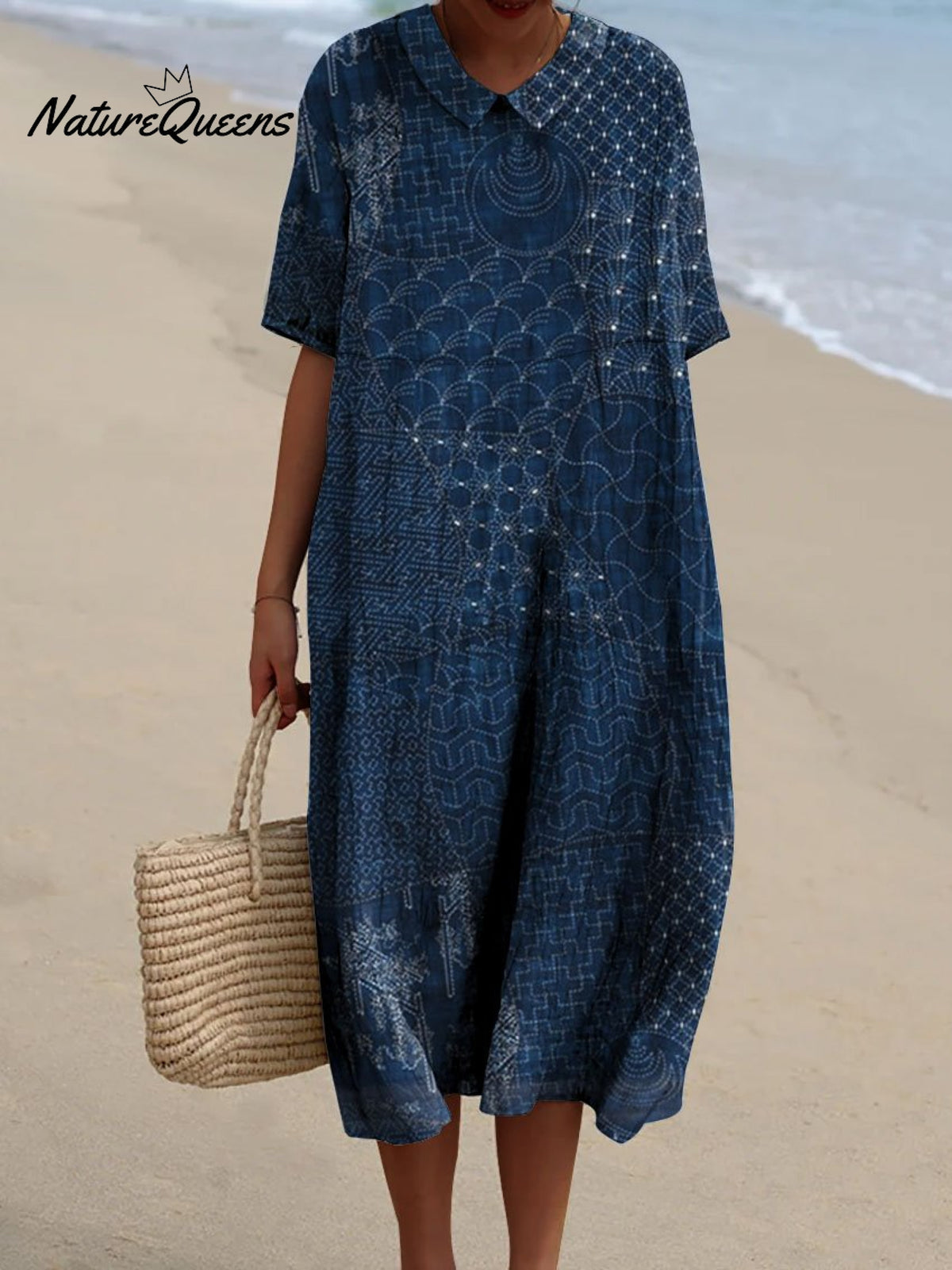 Women's Japanese Art Print Cotton And LinenDress