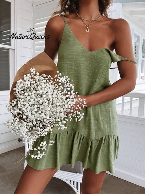 Women's Solid Color Loose Sexy Casual V-neck Cotton And Linen Dress