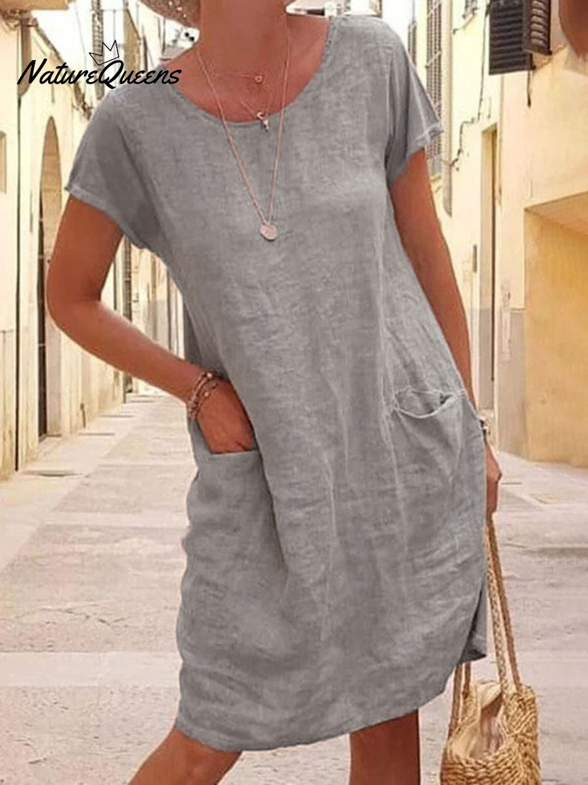 Women’s Cotton And Linen Style Dress Grey / S
